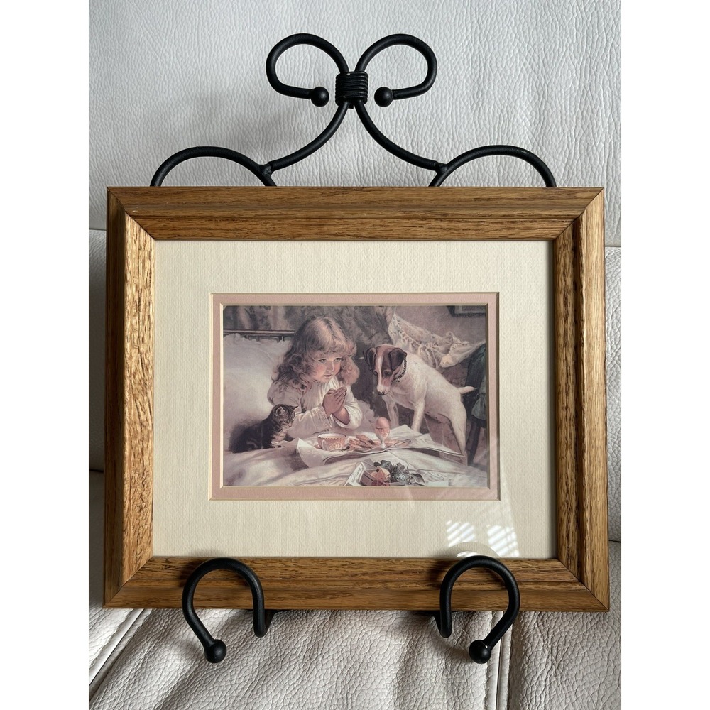 Charles Burton Barber Praying Girl, Dog, & Kitten Framed Art Print